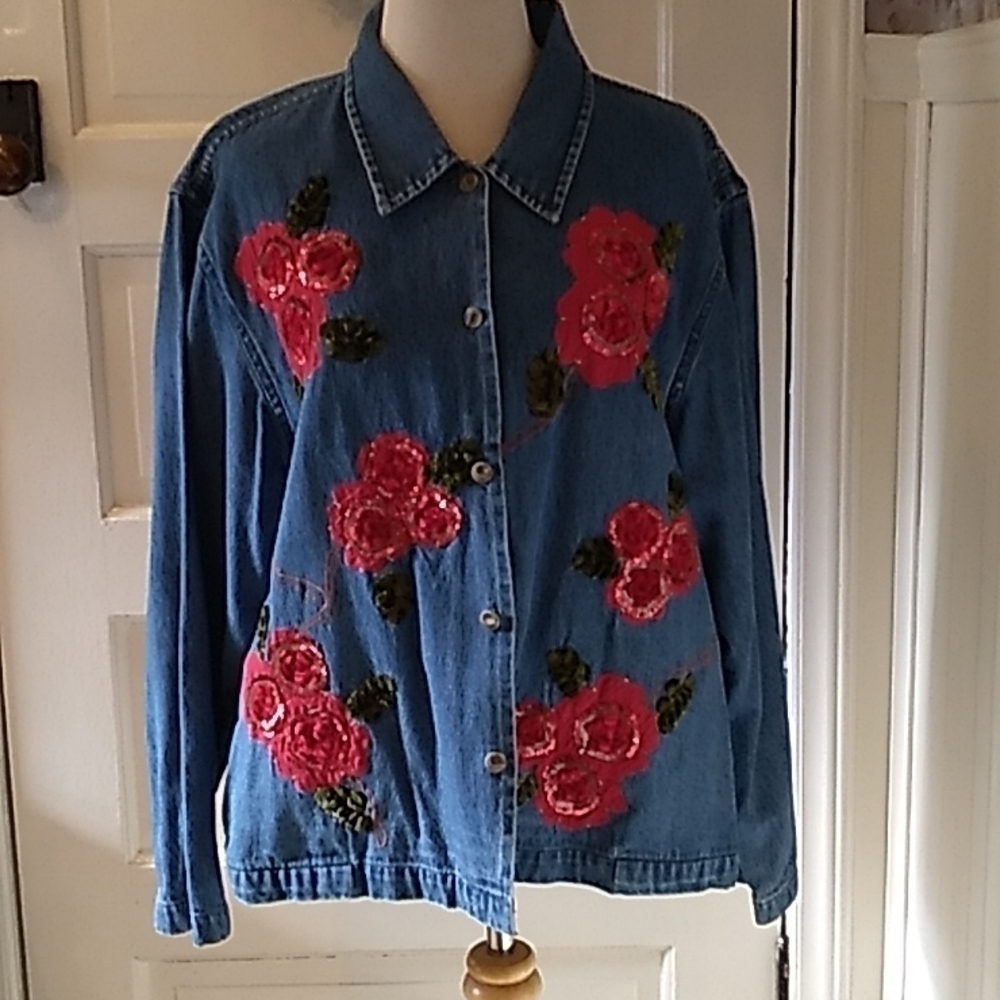 Vintage Tamtrums XL denim red rose accents